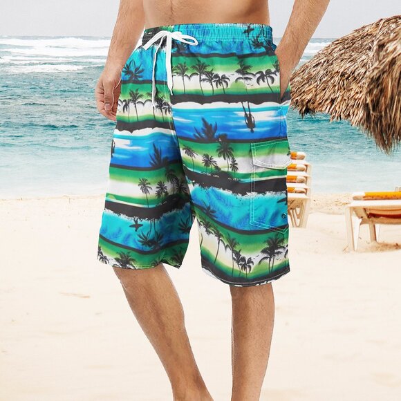 Men's Printed Cargo Swim Shorts With Pockets Regular Flex Bathing Board Trunks - Picture 13 of 16